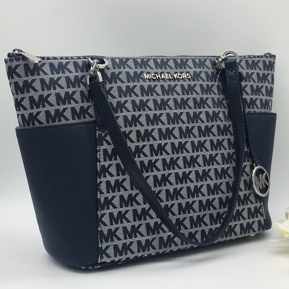 MICHAEL KORS BEDFORD LG EW TZ TOTE NAVY MULTI - Picture 2 of 8